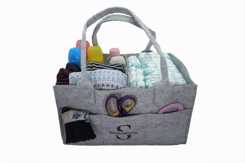 Grey felt baby diaper caddy - felt,
